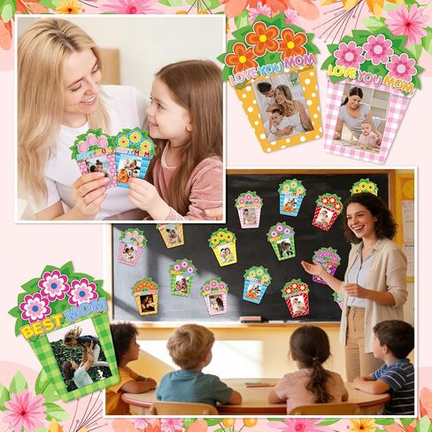 AnyDesign 45 قطعة من قطع إطار الصورة DIY لعيد الأم، قطع ورق زهرة أحبك أمي مع 100 قطعة من نقاط الصمغ للحرف اليدوية وحفلات ماما ولوحة الإعلانات في الفصل الدراسي in Saudi Arabia