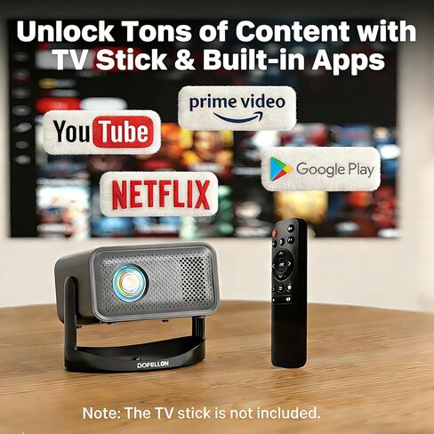 [Built-in Apps & 2026 Upgraded] Mini Projector with Wifi and Bluetooth Portable,Native 1080P 4K Support Auto Keystone Movie Projector Compatible with TV Stick/HDMI/USB, 360° for Bedroom, Outdoor Use in Saudi Arabia