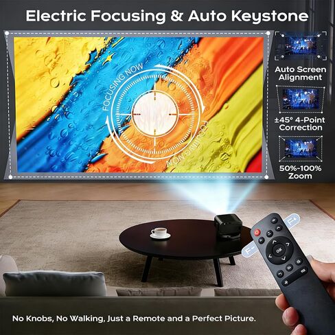 [Built-in Apps & 2026 Upgraded] Mini Projector with Wifi and Bluetooth Portable,Native 1080P 4K Support Auto Keystone Movie Projector Compatible with TV Stick/HDMI/USB, 360° for Bedroom, Outdoor Use in Saudi Arabia