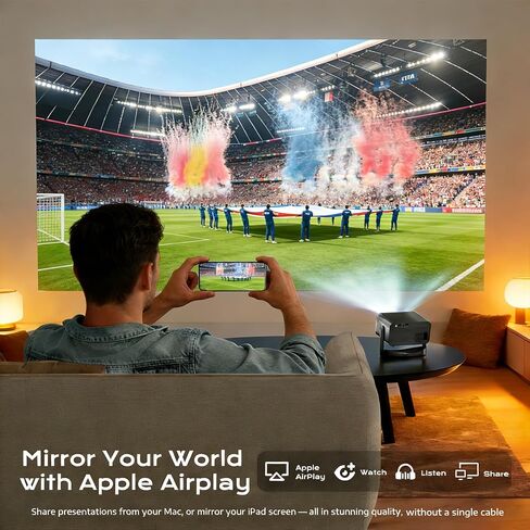 [Built-in Apps & 2026 Upgraded] Mini Projector with Wifi and Bluetooth Portable,Native 1080P 4K Support Auto Keystone Movie Projector Compatible with TV Stick/HDMI/USB, 360° for Bedroom, Outdoor Use in Saudi Arabia