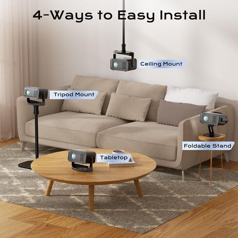 [Built-in Apps & 2026 Upgraded] Mini Projector with Wifi and Bluetooth Portable,Native 1080P 4K Support Auto Keystone Movie Projector Compatible with TV Stick/HDMI/USB, 360° for Bedroom, Outdoor Use in Saudi Arabia