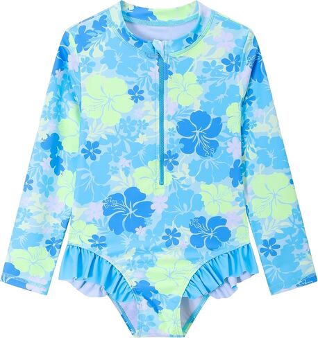 Girls Swimsuits Cute Kids Long Sleeve Rash Guard Bathing Suit Quick Drying One Piece Beach Swimwear with UPF 50+ in Saudi Arabia