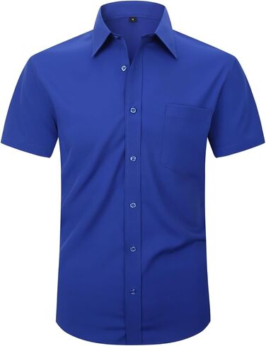 Men Short Sleeve Dress Shirt Stretch Solid Casual Button Down Shirts with Pocket Regular Fit in Saudi Arabia