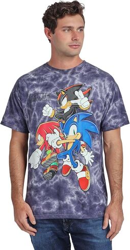 Bioworld Sonic The Hedgehog Sonic Knuckles & Shadow Men's Dark Blue Mineral Wash Crew Neck Short Sleeve T-Shirt in Saudi Arabia