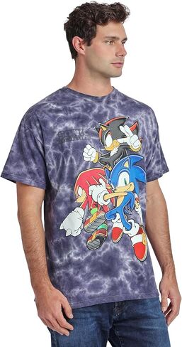 Bioworld Sonic The Hedgehog Sonic Knuckles & Shadow Men's Dark Blue Mineral Wash Crew Neck Short Sleeve T-Shirt in Saudi Arabia