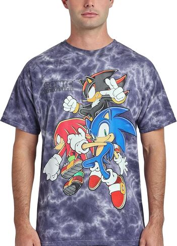 Bioworld Sonic The Hedgehog Sonic Knuckles & Shadow Men's Dark Blue Mineral Wash Crew Neck Short Sleeve T-Shirt in Saudi Arabia