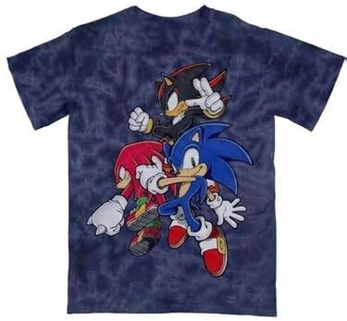 Bioworld Sonic The Hedgehog Sonic Knuckles & Shadow Men's Dark Blue Mineral Wash Crew Neck Short Sleeve T-Shirt in Saudi Arabia