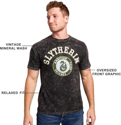 Harry Potter Slytherin Varsity Men's Gray Vintage Mineral Wash Crew Neck Short Sleeve T-Shirt in Saudi Arabia