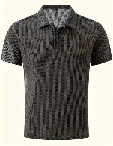 Men's Comfort Waffle Polo Shirt, Stylish Short Sleeve Golf Shirt, Collared Top Suitable for Work or Leisure Activities in Saudi Arabia