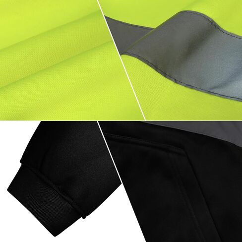 سترة حماية TCCFCCT Hi Vis للرجال والنساء من الدرجة 3 عاكسة للضوء، سترة بغطاء رأس عالية الوضوح للرجال، مساحين، متينة ومقاومة للأوساخ مع جزء سفلي أسود، WT-Yellow XL in Kuwait