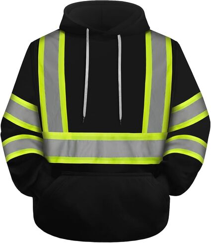 سترة حماية TCCFCCT Hi Vis للرجال والنساء من الدرجة 3 عاكسة للضوء، سترة بغطاء رأس عالية الوضوح للرجال، مساحين، متينة ومقاومة للأوساخ مع جزء سفلي أسود، WT-Yellow XL in Kuwait