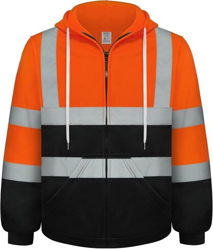 سترة حماية TCCFCCT Hi Vis للرجال والنساء من الدرجة 3 عاكسة للضوء، سترة بغطاء رأس عالية الوضوح للرجال، مساحين، متينة ومقاومة للأوساخ مع جزء سفلي أسود، WT-Yellow XL in Kuwait