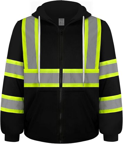 سترة حماية TCCFCCT Hi Vis للرجال والنساء من الدرجة 3 عاكسة للضوء، سترة بغطاء رأس عالية الوضوح للرجال، مساحين، متينة ومقاومة للأوساخ مع جزء سفلي أسود، WT-Yellow XL in Kuwait