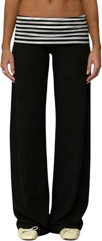 سروال يوجا قابل للطي للنساء Y2K، منخفض الارتفاع وواسع الساق، ملون، قابل للطي، سروال رياضي لطيف للفتيات المراهقات in Kuwait