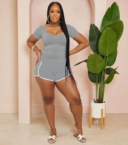 Ulovmi Women's 2 Piece Workout Sets Summer Track Suits Square Neck Crop Tops Biker Short Matching Jogger Sets in Kuwait