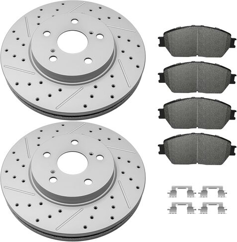 Front Brake Kit, Drilled and Slotted Brake Rotor with Ceramic Pads for Lexus Es300 2002-2003, Toyota Avalon 2005-2007, Camry 2005-2006, Sienna 2004-2010, Solara 2004-2008 in Saudi Arabia