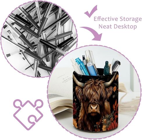 Pencil Holder for Desk, Highland Cow Florals Pen Organizer Cup Desktop Supplies and Accessories, Caddy for Office Home Art Supply in Saudi Arabia