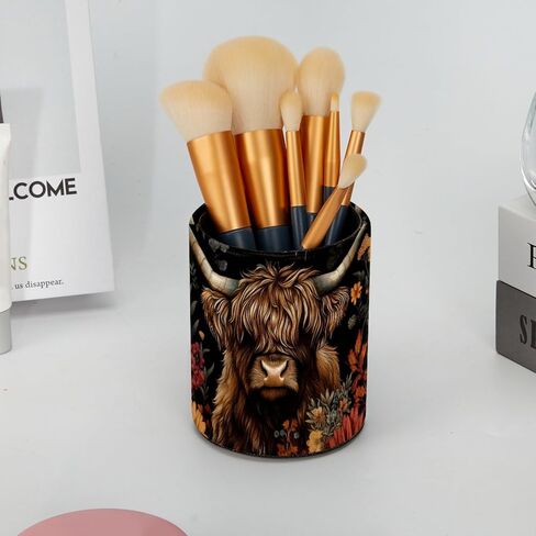 Pencil Holder for Desk, Highland Cow Florals Pen Organizer Cup Desktop Supplies and Accessories, Caddy for Office Home Art Supply in Saudi Arabia