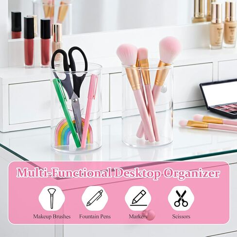 قطعتان من حامل أقلام الأكريليك المستدير، منظم حاوية الأسطوانة، حامل أقلام الرصاص، حامل فرشاة مكياج دائري شفاف، ملحقات مكتبية لمستحضرات التجميل وفرشاة الأسنان وأقلام التلوين والأواني in Kuwait