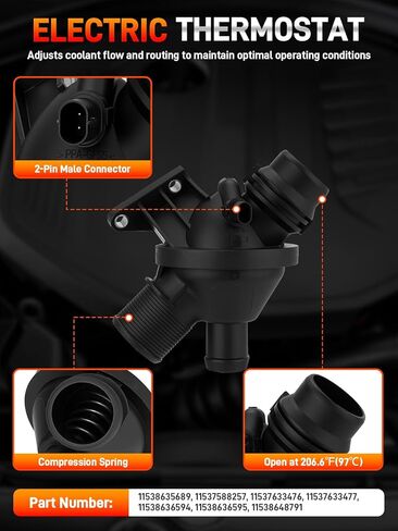 11518635089 Electric Engine Water Pump with Thermostat Compatible with BMW F22 F30 F34 F32 F10 F11 F25 F26 F15 E89 E84, 228i 328i 428i 528i Z4 X1 X3 X4 X5, N20B20 180kW L4 2.0L, Replace # 11517604027 in Kuwait