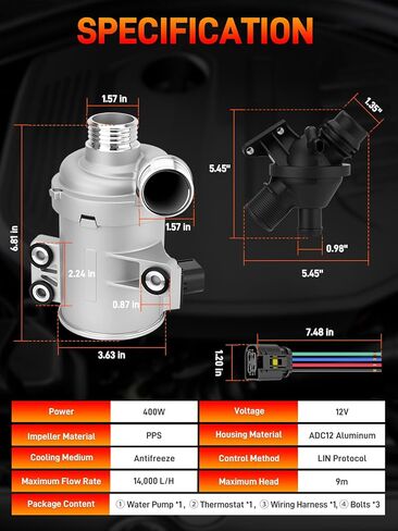 11518635089 Electric Engine Water Pump with Thermostat Compatible with BMW F22 F30 F34 F32 F10 F11 F25 F26 F15 E89 E84, 228i 328i 428i 528i Z4 X1 X3 X4 X5, N20B20 180kW L4 2.0L, Replace # 11517604027 in Kuwait