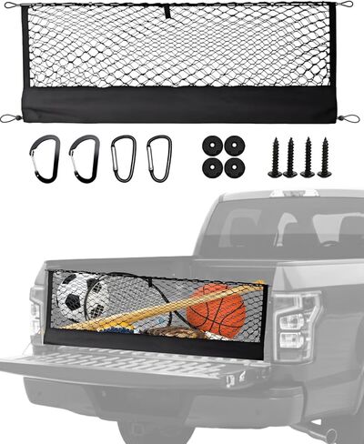 Truck Bed Cargo Net - Envelope Style Truck Bed Organizer Highly Elastic & Integrated Storage Bag - Compatible with Chevy, Ford, GMC, Dodge Ram（50" x 18"） in Saudi Arabia