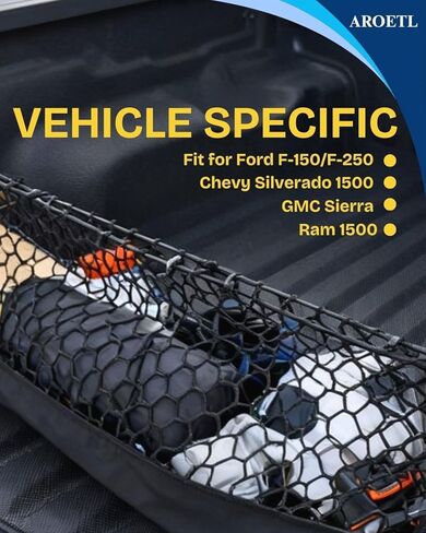 Truck Bed Cargo Net - Envelope Style Truck Bed Organizer Highly Elastic & Integrated Storage Bag - Compatible with Chevy, Ford, GMC, Dodge Ram（50" x 18"） in Saudi Arabia