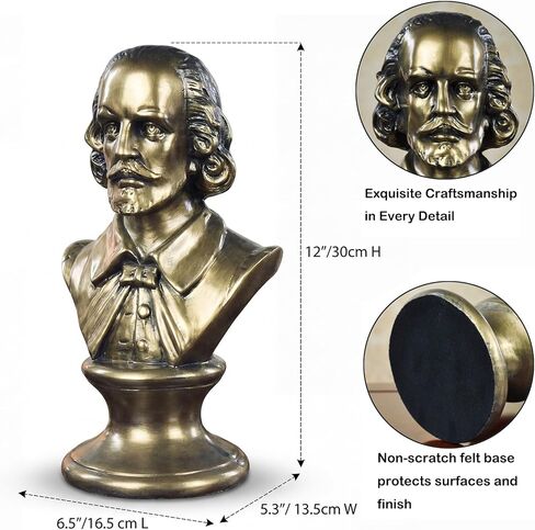 تمثال راتنج لتمثال ويليام شكسبير، منحوتات تمثال نصفي عتيقة لديكور المنزل لغرفة المعيشة، ديكور رف جمالي مقاس 12 بوصة لطاولة المكتب، هدايا برودواي فريدة من نوعها، نمط عصر النهضة in Kuwait
