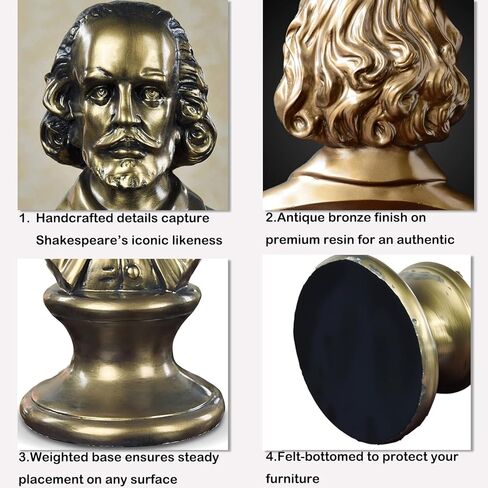 تمثال راتنج لتمثال ويليام شكسبير، منحوتات تمثال نصفي عتيقة لديكور المنزل لغرفة المعيشة، ديكور رف جمالي مقاس 12 بوصة لطاولة المكتب، هدايا برودواي فريدة من نوعها، نمط عصر النهضة in Kuwait
