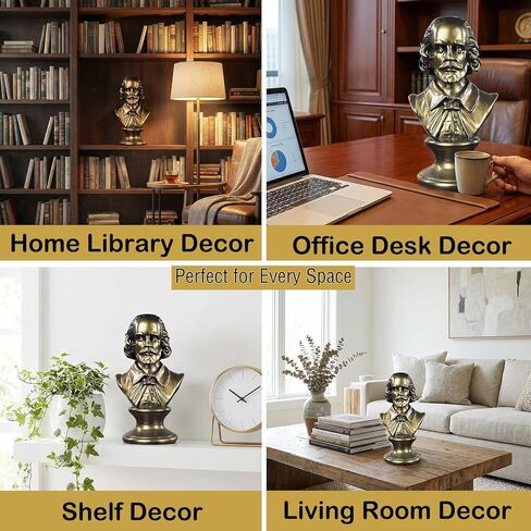 تمثال راتنج لتمثال ويليام شكسبير، منحوتات تمثال نصفي عتيقة لديكور المنزل لغرفة المعيشة، ديكور رف جمالي مقاس 12 بوصة لطاولة المكتب، هدايا برودواي فريدة من نوعها، نمط عصر النهضة in Kuwait