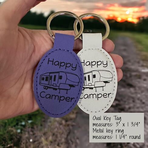 Pawtastic Designs Custom Engraved Happy Camper with 5th Wheel Key Chain Leatherette Tag with Personalized Message in Kuwait