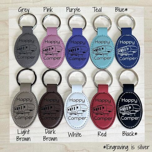 Pawtastic Designs Custom Engraved Happy Camper with 5th Wheel Key Chain Leatherette Tag with Personalized Message in Kuwait
