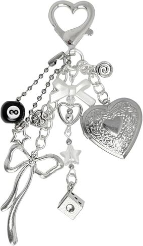 Y2k Bag Charms Purse Charms - لطيف القلب المدلاة Kawaii صورة المفاتيح، القوس 8 الكرة نجمة النرد الملحقات الجمالية للنساء، حقيبة أنيقة وديكور المفاتيح in Kuwait