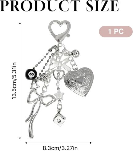 Y2k Bag Charms Purse Charms - لطيف القلب المدلاة Kawaii صورة المفاتيح، القوس 8 الكرة نجمة النرد الملحقات الجمالية للنساء، حقيبة أنيقة وديكور المفاتيح in Kuwait