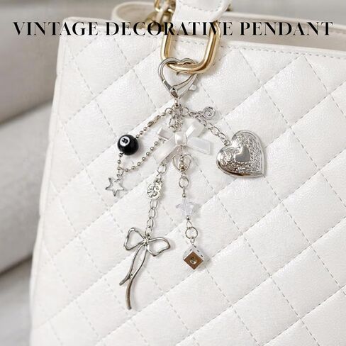 Y2k Bag Charms Purse Charms - لطيف القلب المدلاة Kawaii صورة المفاتيح، القوس 8 الكرة نجمة النرد الملحقات الجمالية للنساء، حقيبة أنيقة وديكور المفاتيح in Kuwait