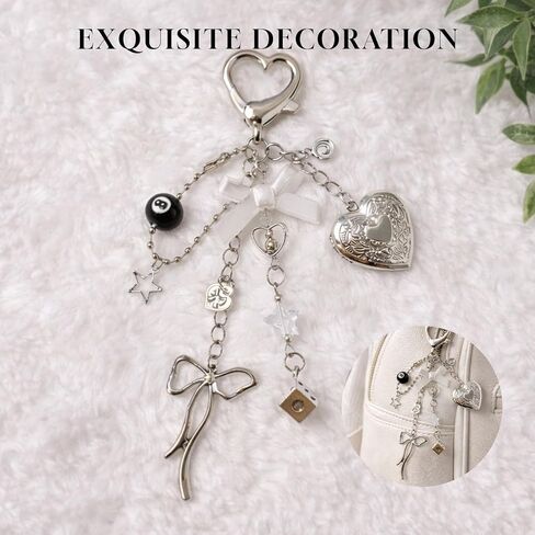 Y2k Bag Charms Purse Charms - لطيف القلب المدلاة Kawaii صورة المفاتيح، القوس 8 الكرة نجمة النرد الملحقات الجمالية للنساء، حقيبة أنيقة وديكور المفاتيح in Kuwait