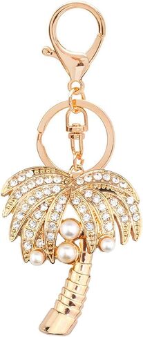 سلسلة مفاتيح Bestdays كريستال حجر الراين واللؤلؤ الاصطناعي وشجرة نخيل جوز الهند (ذهبي) in Kuwait