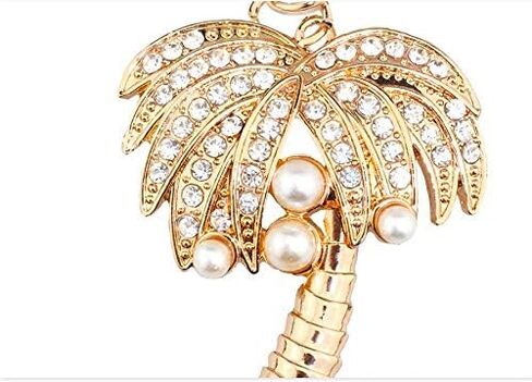 سلسلة مفاتيح Bestdays كريستال حجر الراين واللؤلؤ الاصطناعي وشجرة نخيل جوز الهند (ذهبي) in Kuwait