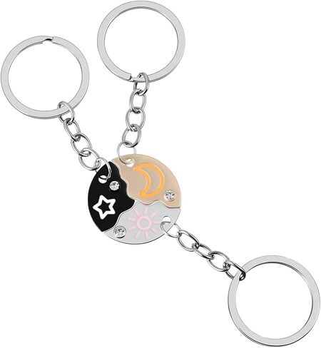 Best Friend Keychain Set of 3, Sun Moon Star Puzzle BFF Split Design, Matching Friendship Keychains for Women & Girls, Trio Gift Idea in Saudi Arabia
