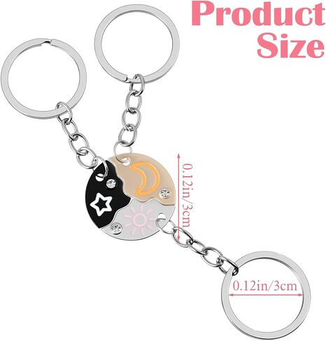 Best Friend Keychain Set of 3, Sun Moon Star Puzzle BFF Split Design, Matching Friendship Keychains for Women & Girls, Trio Gift Idea in Saudi Arabia