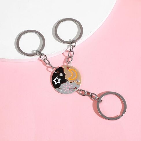 Best Friend Keychain Set of 3, Sun Moon Star Puzzle BFF Split Design, Matching Friendship Keychains for Women & Girls, Trio Gift Idea in Saudi Arabia