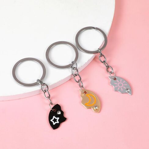 Best Friend Keychain Set of 3, Sun Moon Star Puzzle BFF Split Design, Matching Friendship Keychains for Women & Girls, Trio Gift Idea in Saudi Arabia