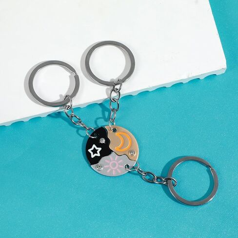 Best Friend Keychain Set of 3, Sun Moon Star Puzzle BFF Split Design, Matching Friendship Keychains for Women & Girls, Trio Gift Idea in Saudi Arabia