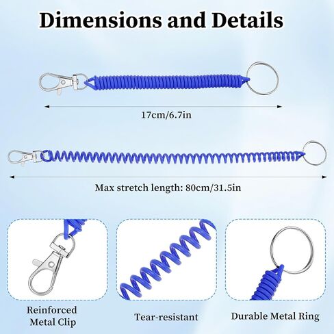 60 قطعة من سلاسل المفاتيح ذات الملف الزنبركي القابلة للسحب - 6 ألوان متنوعة مع مشبك جراد البحر للمفاتيح، والمحفظة، والمحفظة، والهاتف، وشارة الهوية، وحبل معصم قابل للتمدد مضاد للفقدان in Kuwait