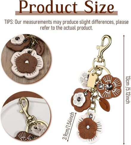 Flower Keychain, Metal Charms for Bags, Flower Leather Bag Charm for Women, Retro Bag Accessories Charms for Handbags, Backpack, Purse in Kuwait