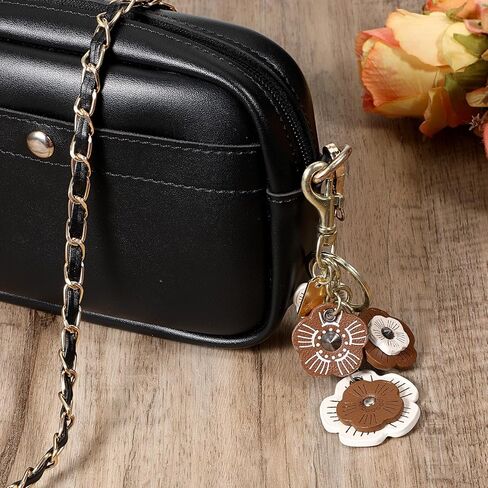 Flower Keychain, Metal Charms for Bags, Flower Leather Bag Charm for Women, Retro Bag Accessories Charms for Handbags, Backpack, Purse in Kuwait