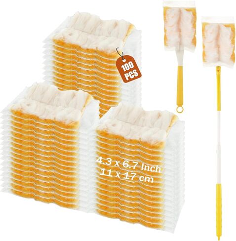 100 PCS تعبئة Duster Duster الثقيلة ل Swiffer Dusters إعادة ملء 180 درجة قابلة للتمديد مع مقبض قابل للتعديل DuSters يمكن التخلص منها لتنظيف الستائر ، مراوح السقف (100 عدد + 2 مقبض ، أزرق) in Kuwait