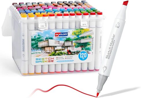 Alcohol Marker Pen Set, Fine & Chisel Dual-Tip Sketch Marker Set with Carrying Case for Drawing, Sketching, Anime, Manga (48) in Saudi Arabia