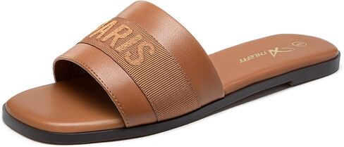 Athlefit Women's Slip On Flat Sandals Summer Embroidered Square Open Toe Slide Sandals in Kuwait