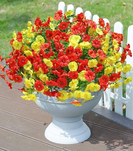 Ivydale Artificial Fake Fall Autumn Plants Flowers for Outdoor Outside, 12 Bundles Faux Silk Orange Morning Glory UV Resistant Realistic for Home Planter Porch Yard Patio Balcony Decor in Kuwait